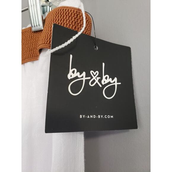 NEW Size Large Junior's y2k 2000s boho hippie bohemian white skirt brown belt - Picture 3 of 4